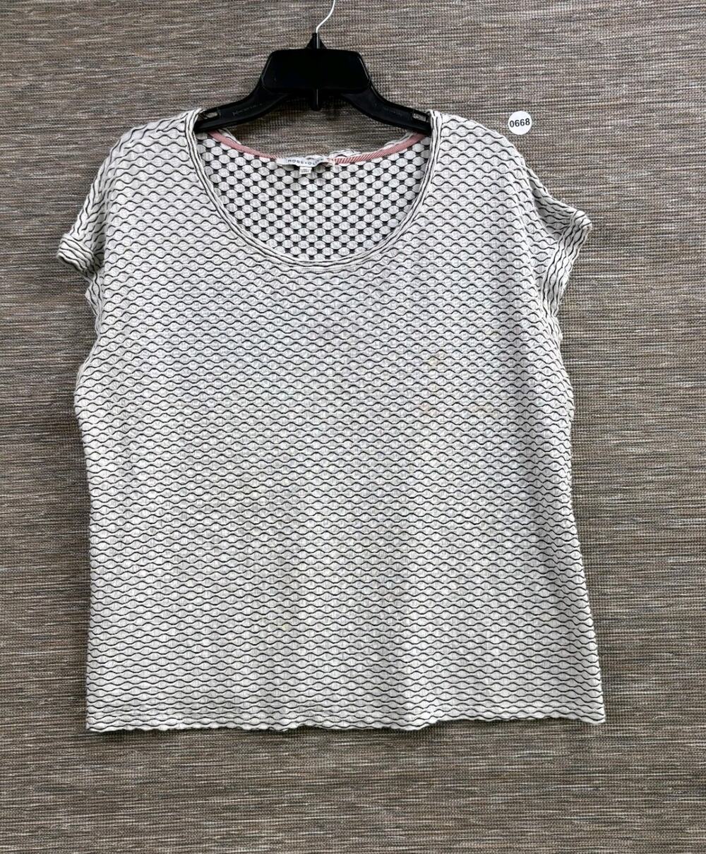 Rose Olive Cropped Top Womens Size XL White Black Geometric Short Sleeve *READ